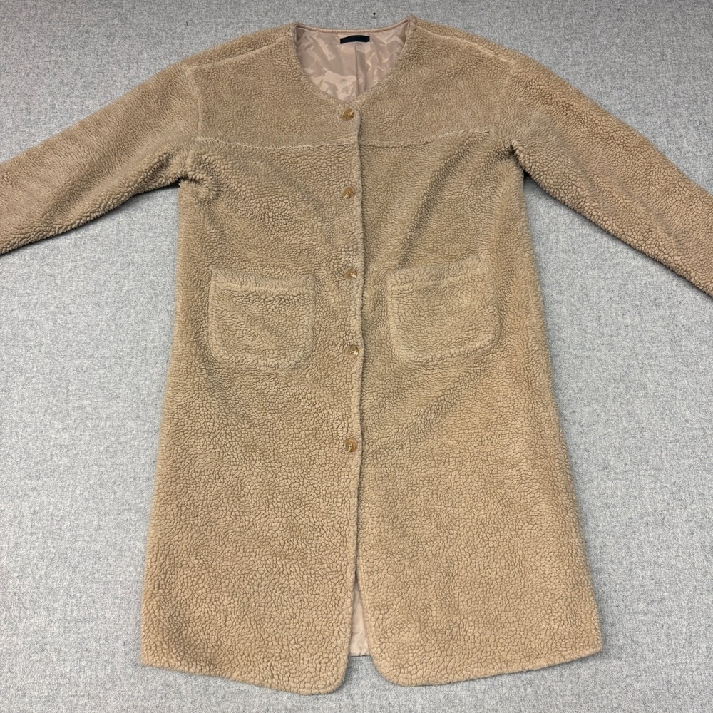 Unbranded | Teddy Coat | Large | Tan | Faux Shearling Longline Button Front Line